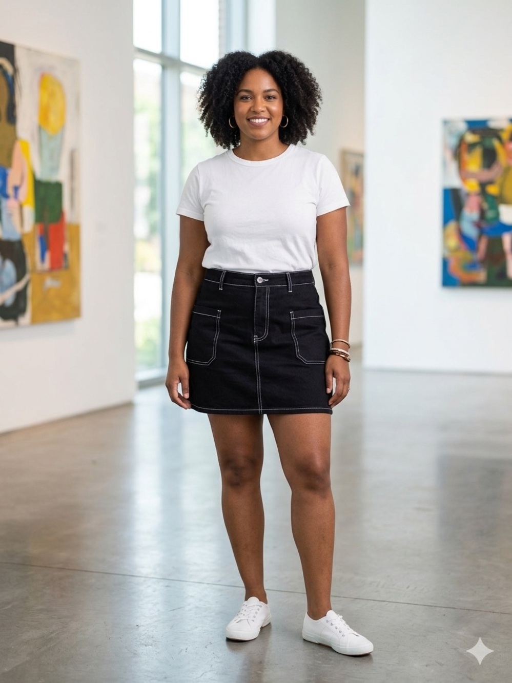 Forever 21 Black Mini Skirt with White Topstitching